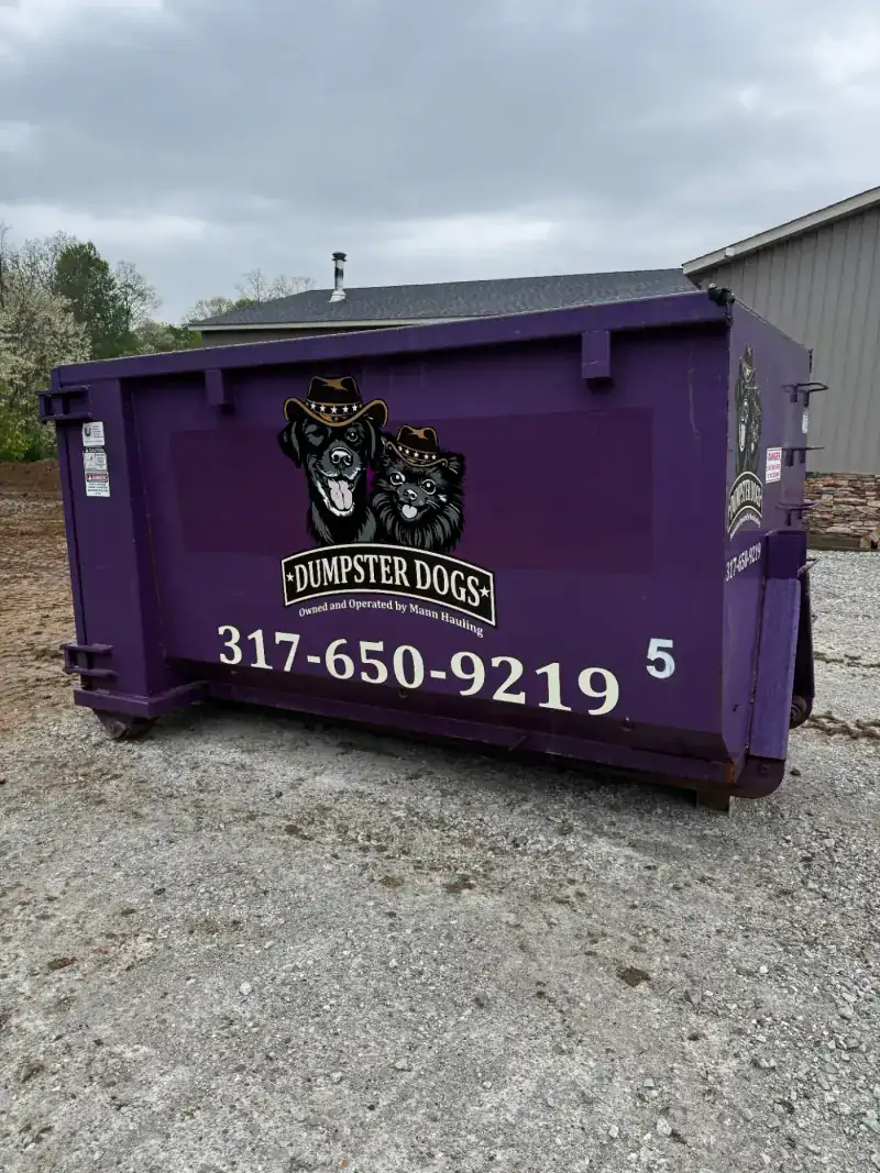 Purple Dumpster Dogs 16-yard roll-off dumpster delivered in Hendricks County Indiana